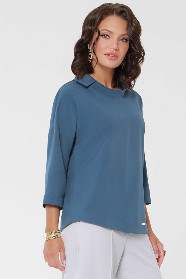 Блузка синяя с необычным воротником - купить оптом по выгодной цене | Интернет-магазин «DS Trend»
