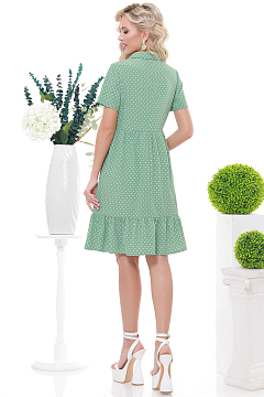 Платье зеленое с оборками в горошек