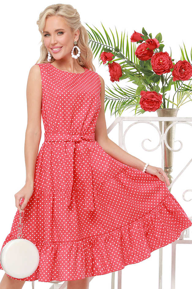 Платье красное в горошек с поясом - купить оптом по выгодной цене | интернет-магазин DStrend