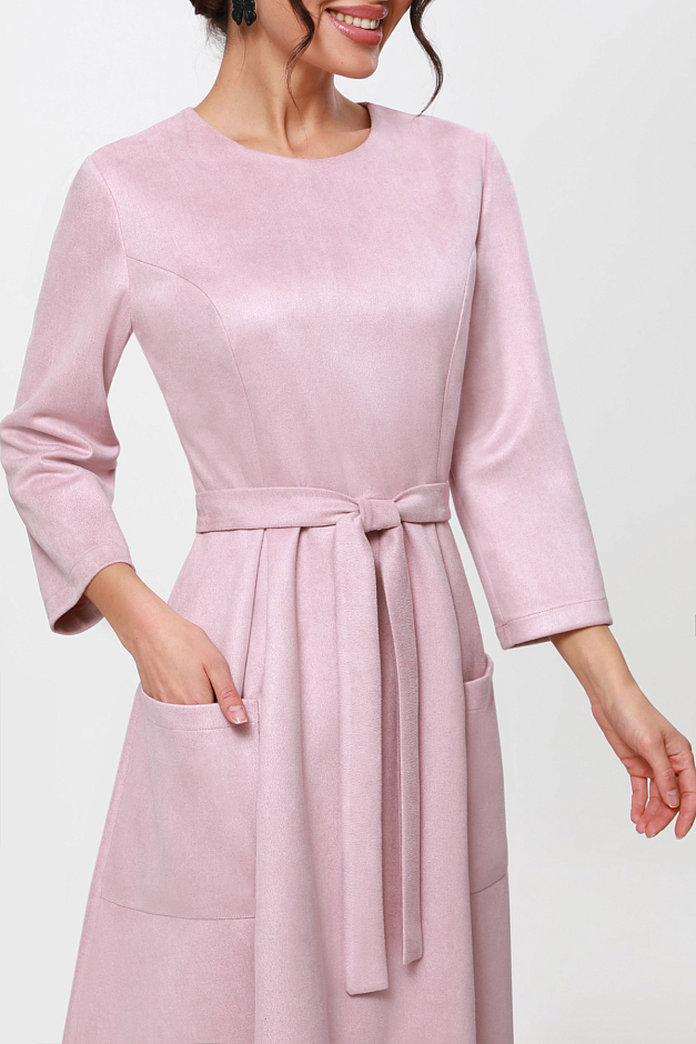 Платье розовое с накладными карманами 