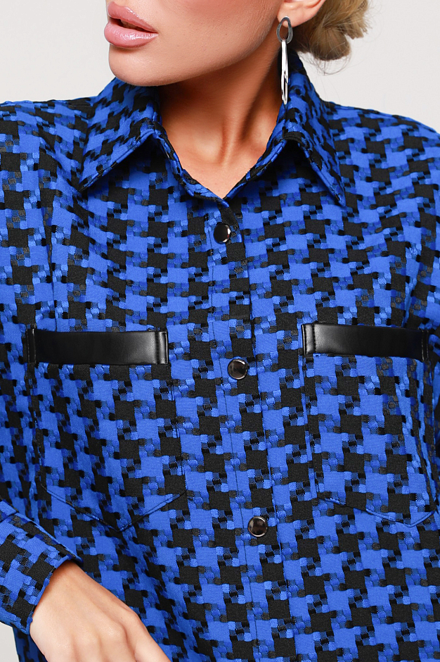 Рубашка синяя с принтом гусиная лапка