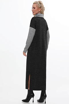 Платье темно-серое трикотажное длинное с разрезами