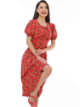 Красное платье с рукавом фонарик