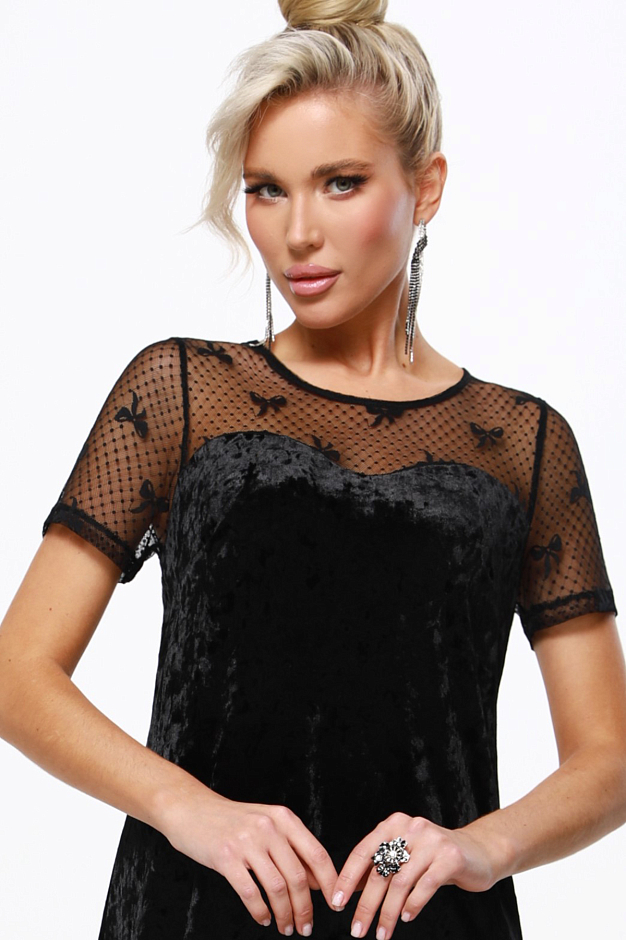 Платье черное бархатное коктейльное с коротким рукавом